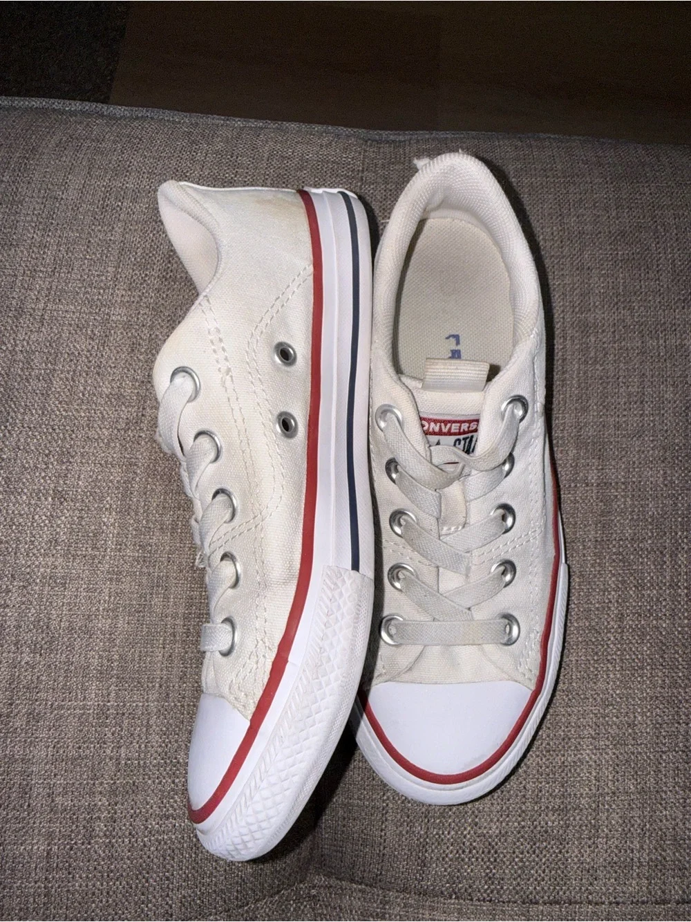 Converse Kids Low-Top Canvas Sneakers in Off-White and Red Trim